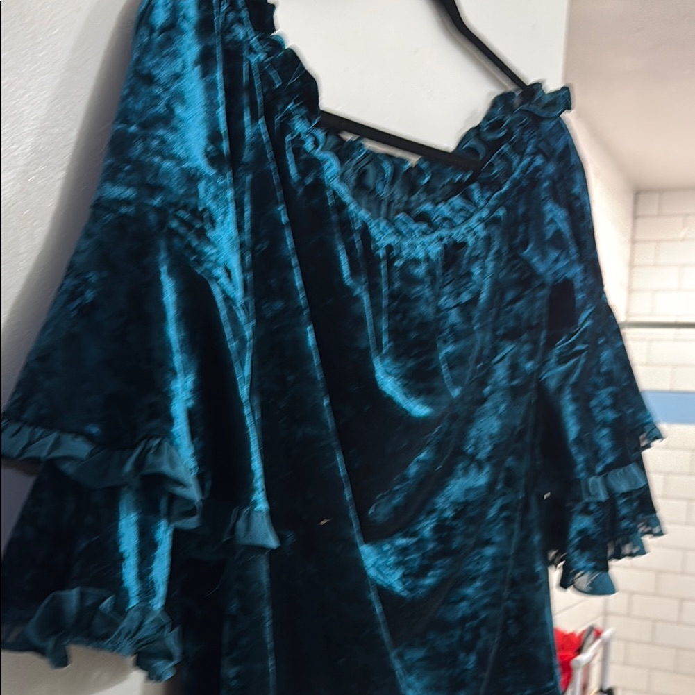 Chic Teal Velvet Ruffle Top